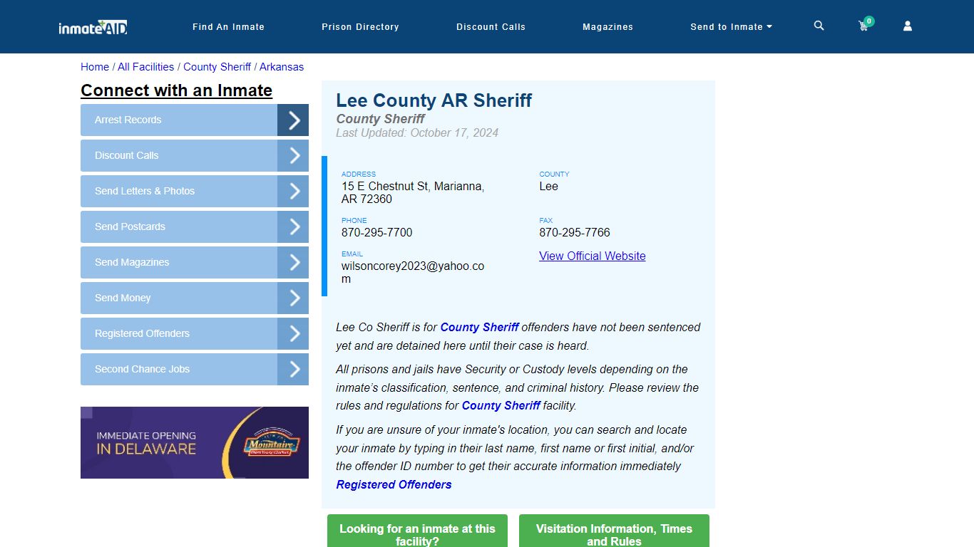 Lee County AR Sheriff & Arrest Search - InmateAid